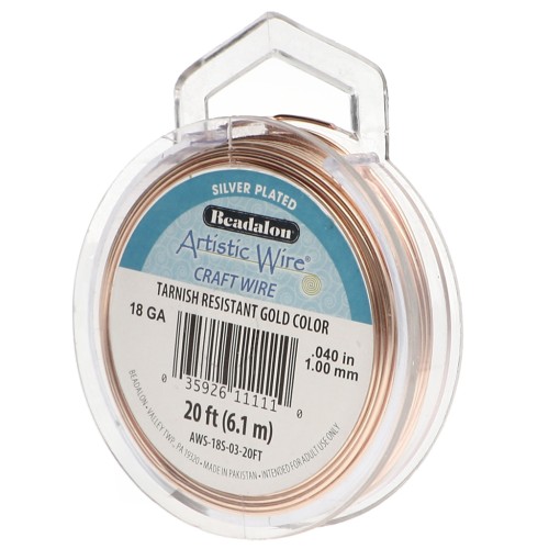 Hilo de cobre Artistic Wire de 1 mm - Chapado en plata dorada antideslustrante, 6,1 m