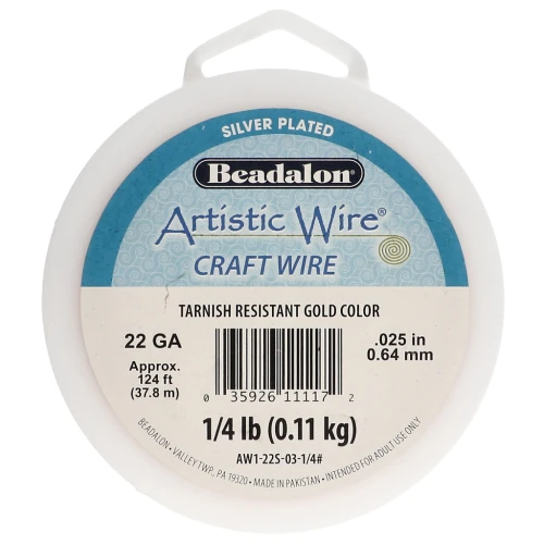 Hilo de cobre Artistic Wire de 0,64 mm - Chapado en plata dorada resistente al deslustre x37.8m