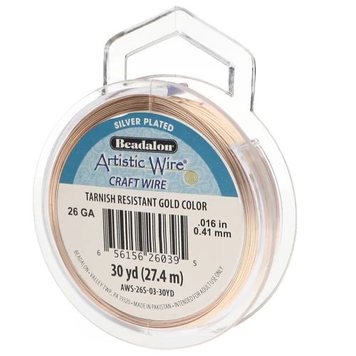 Hilo de cobre Artistic Wire de 0,41 mm - Chapado en plata dorada resistente al deslustre x27.4m