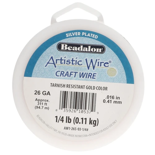 Hilo de cobre Artistic Wire de 0,41 mm - Chapado en plata dorada resistente al deslustre x94.7m