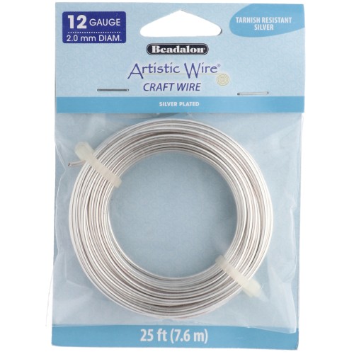 Hilo de cobre redondo de 2,1 mm Artistic Wire resistente al deslustre - Plateado x 7,6 m