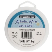 Hilo de cobre redondo de 1 mm Artistic Wire resistente al deslustre - Plateado x 15,8 m