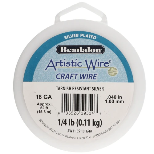 Hilo de cobre redondo de 1 mm Artistic Wire - Chapado en plata antideslustrante x15.8m