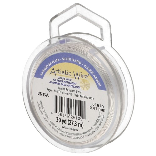 Alambre de cobre redondo de 0,41 mm Artistic Wire resistente al deslustre - Plateado x 27,4 m