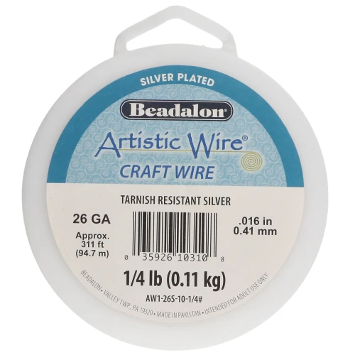 Hilo redondo de cobre de 0,41 mm Artistic Wire - Chapado en plata antideslustrante x94.7m