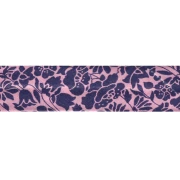Cinta al bies de tela Liberty - Meadowland - Rosa - Azul noche x 1 m