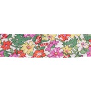 Cinta al bies de tela Liberty - Isla rosa - Verde - Rosa - Amarillo x 1 m