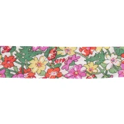 Cinta al bies de tela Liberty - Isla rosa - Verde - Rosa - Amarillo x 1 m