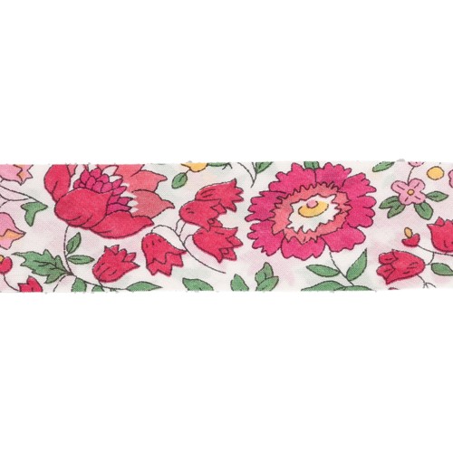 Cinta al bies de tela Liberty - D'anjo - Blanco - Cereza - Verde x 1 m