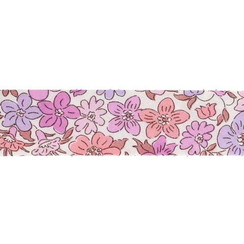 Cinta al bies de tela Liberty - Orgánica - Crema - Rosa antiguo - Malva x 1 m