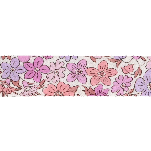 Cinta al bies de tela Liberty - Orgánica - Crema - Rosa antiguo - Malva x 1 m
