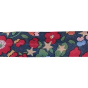 Cinta al bies de tela Liberty - Christmas Betsy - Azul noche - Rojo - Dorado x 1 m