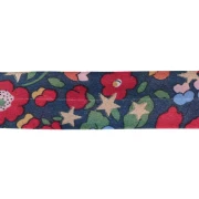Cinta al bies de tela Liberty - Christmas Betsy - Azul noche - Rojo - Dorado x 1 m