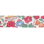 Cinta al bies de tela Liberty - Christmas Betsy - Blanco - Rojo - Dorado x 1 m