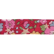 Cinta al bies de tela Liberty - Christmas Betsy - Rojo - Rosa - Dorado x 1 m