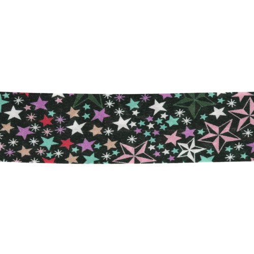 Cinta al bies de tela Liberty - Adelajda - Negro - Multicolor x 1 m