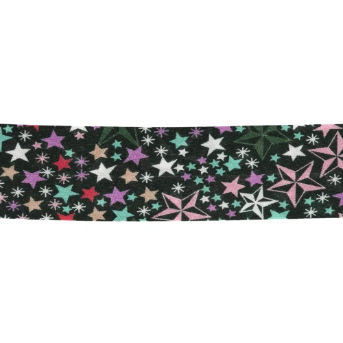Cinta al bies de tela Liberty - Adelajda - Negro - Multicolor x 1 m
