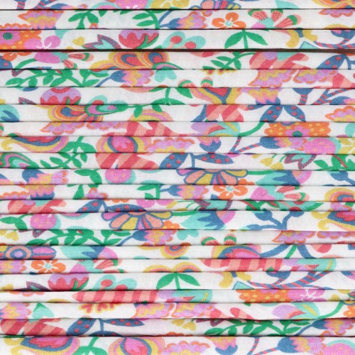 Cordón de tela Liberty - Phoebe - Verde - Naranja - Rosa x 1 m