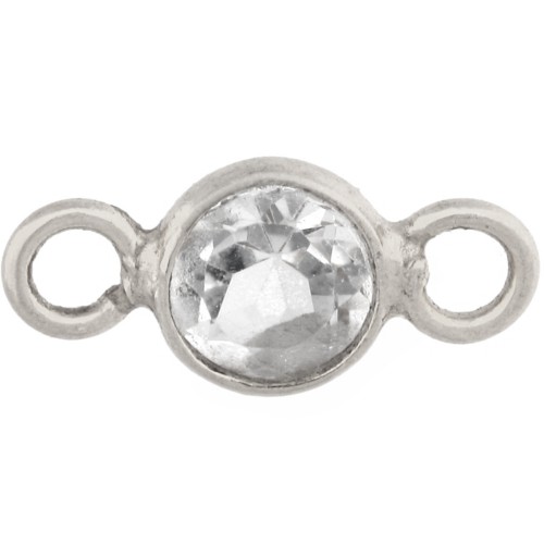 Entrepieza redonda facetada de 4,5 mm con piedra preciosa - Plata 925 - Cristal de roca