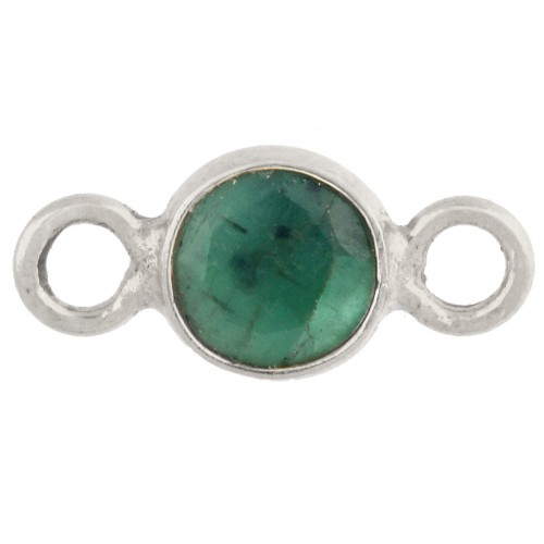Entrepieza redonda facetada de 4,5 mm con piedra preciosa - Plata 925 - imitación de esmeralda