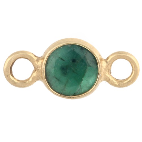 Entrepieza redonda facetada de 4,5 mm con piedra preciosa, plata 925 dorada — imitación de esmeralda