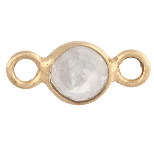 Entrepieza redonda facetada de 4,5 mm con piedra preciosa, plata 925 dorada en oro fino - Piedra lunar