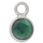 Dije redondo facetado de 4,5 mm con piedra preciosa - Plata 925 - imitación de esmeralda
