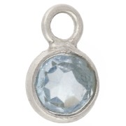 Dije redondo facetado de 4,5 mm, imitación de gema, plata de ley 925 - Topacio azul hidráulico