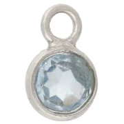 Dije redondo facetado de 4,5 mm, imitación de gema, plata de ley 925 - Topacio azul hidráulico