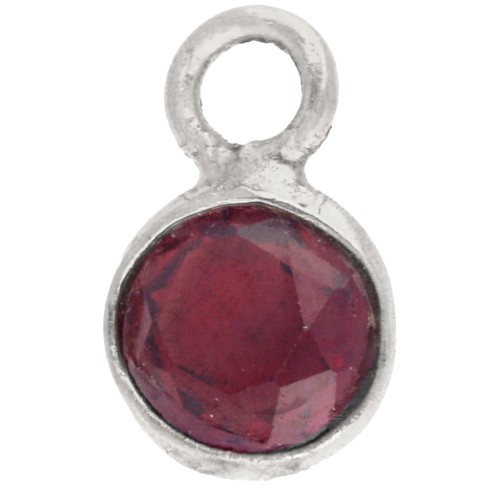 Dije redondo facetado de 4,5 mm con piedra preciosa - Plata 925 - Granate x1