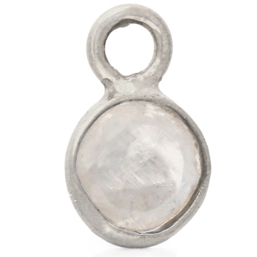 Dije redondo facetado de 4,5 mm con piedra preciosa - Plata 925 - Piedra lunar