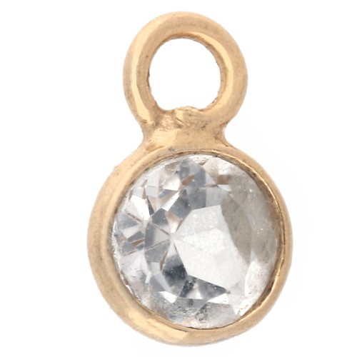 Dije redondo facetado de 4,5 mm con gema - Plata 925 dorada en oro fino - Cristal de roca
