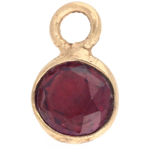 Dije redondo facetado de 4,5 mm con piedra preciosa - Plata 925 dorada en oro fino - Granate