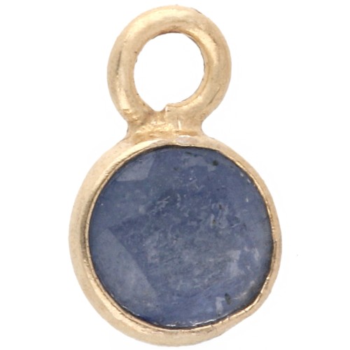 Dije redondo facetado de 4,5 mm con piedra preciosa - Plata 925 dorada en oro fino - imitación de zafiro