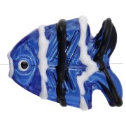 Cuenta pez de vidrio 22x19 mm - Azul oscuro - Negro - Blanco x1
