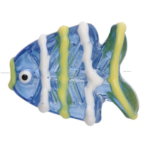 Cuenta pez de vidrio 22x19 mm - Azul - Verde - Blanco x1