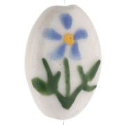 Cuenta cerámica oval 19x14,5 mm - motivo flor - Blanco - Azul - Verde x1