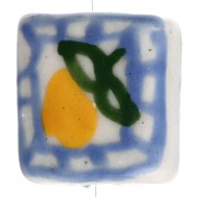 Cuenta cuadrada de cerámica 16 mm - Motivo limón - Azul - Amarillo x1