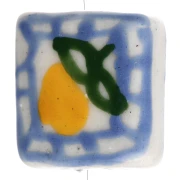Cuenta cuadrada de cerámica 16 mm - Motivo limón - Azul - Amarillo x1
