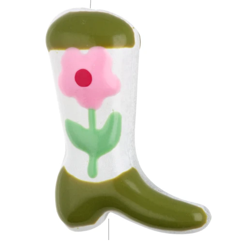 Perla Santiag - bota vaquera 24x17 mm cristal - Motivo floral - Caqui - Rosa