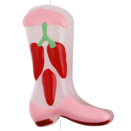Perla Santiag - bota vaquera 24x17 mm en vidrio - Motivo guindilla - Rosa - Rojo