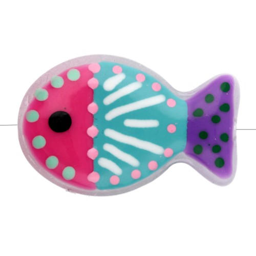 Cuenta pez de vidrio 20x13 mm - rayas y lunares - Rosa - Turquesa - Violeta