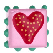 Cuenta de vidrio cuadrada de 17 mm con bolitas - Corazón - Rosa - Rojo x1|raw }}