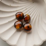 Cuentas de cristal redondas planas 16 mm - Marrón jaspeado - Purpurina x4
