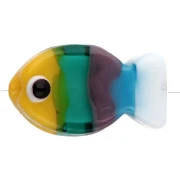 Cuenta de pez de vidrio 20,5x12 mm - Rayado - Amarillo - Verde - Marrón x1