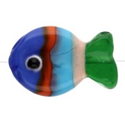 Cuenta pez de vidrio 19x13 mm - Rayas - Azul - Naranja - Verde x1