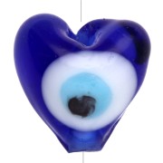 Cuenta corazón de vidrio 9,5x11 mm - Motivo ojo - Azul oscuro - Blanco x1