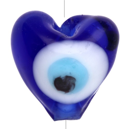 Cuenta corazón de vidrio 9,5x11 mm - Motivo ojo - Azul oscuro - Blanco x1