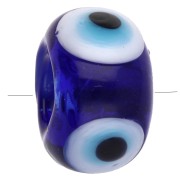 Cuentas de vidrio redondas 14x9,5 mm - Ojo - Azul oscuro - Blanco x4|raw }}