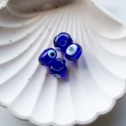 Cuentas de vidrio redondas 14x9,5 mm - Ojo - Azul oscuro - Blanco x4